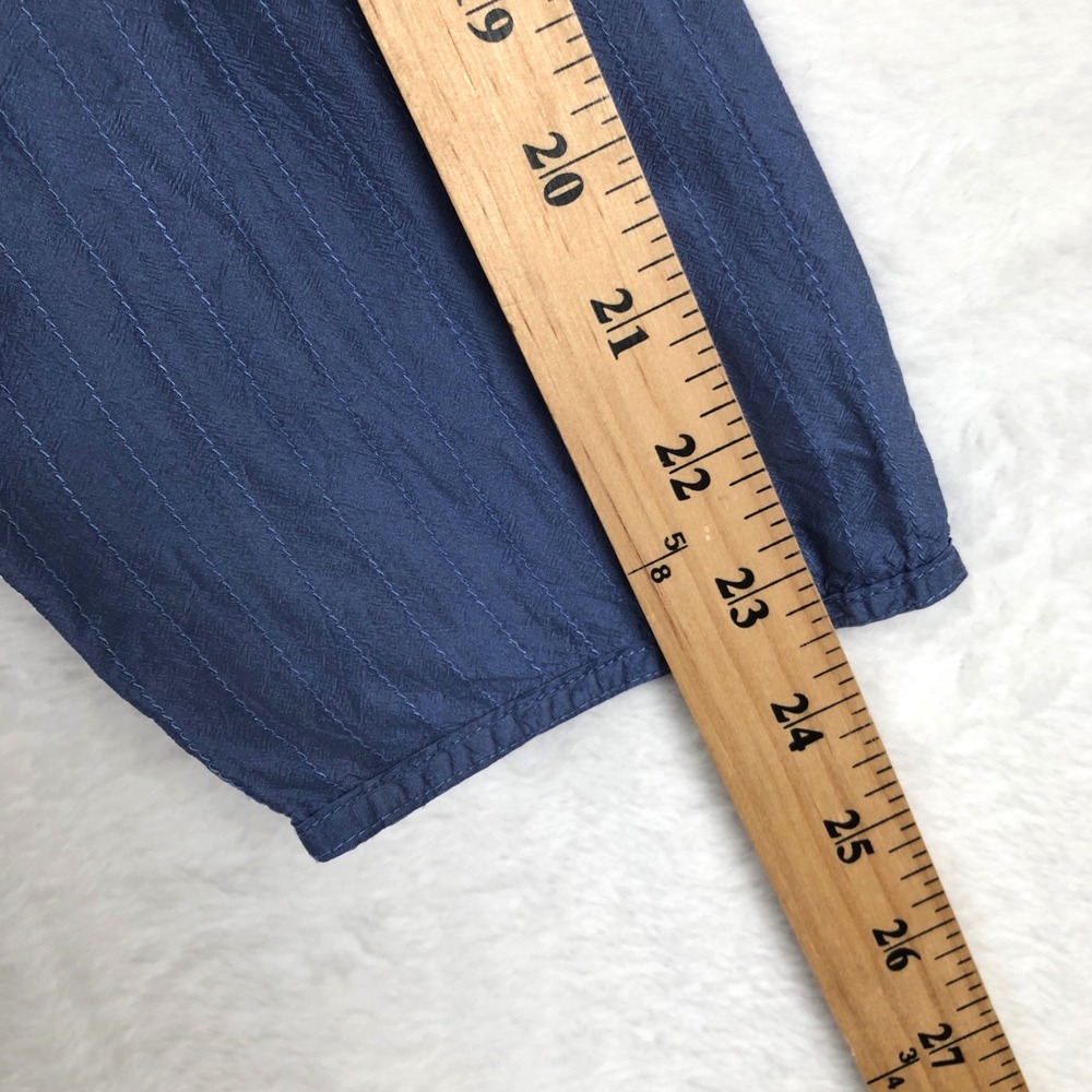 Eileen Fisher Silk Textured Stripe Button Front Top Sz L Blue L/S Minimalist - Picture 8 of 9